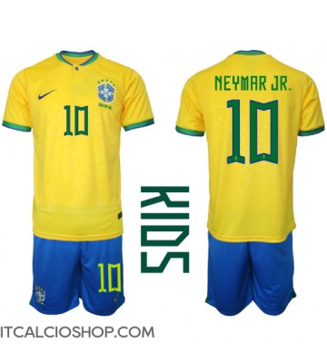 Brasile Neymar Jr #10 Prima Maglia Bambino Mondiali 2022 Manica Corta (+ Pantaloni corti)
